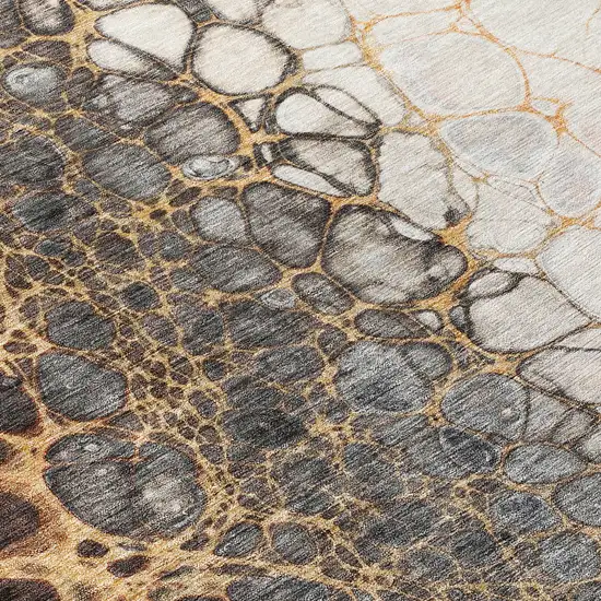 Ivory Gray And Gold Abstract Washable Indoor Outdoor Area Rug Photo 4