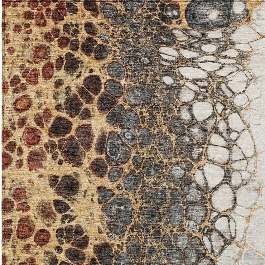 Ivory Gray And Gold Abstract Washable Indoor Outdoor Area Rug Photo 5
