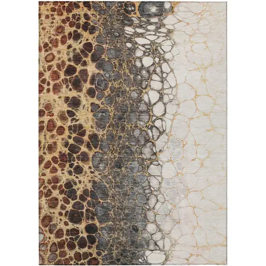 Ivory Gray And Gold Abstract Washable Indoor Outdoor Area Rug Photo 1