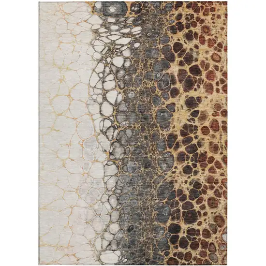 Ivory Gray And Gold Abstract Washable Indoor Outdoor Area Rug Photo 6