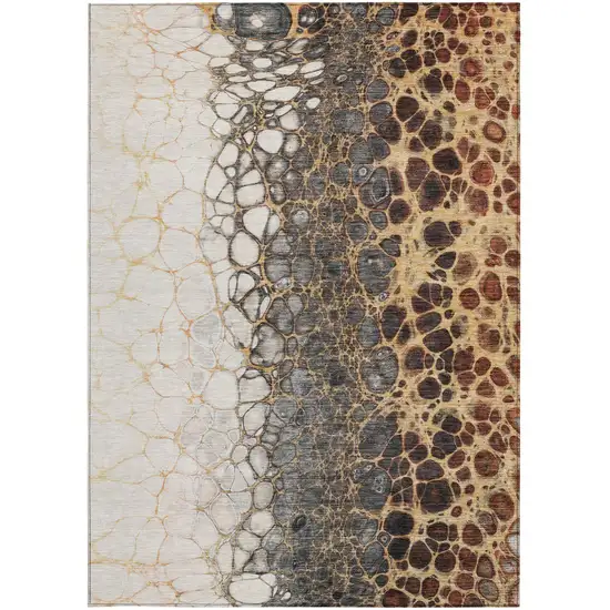 Ivory Gray And Gold Abstract Washable Indoor Outdoor Area Rug Photo 6