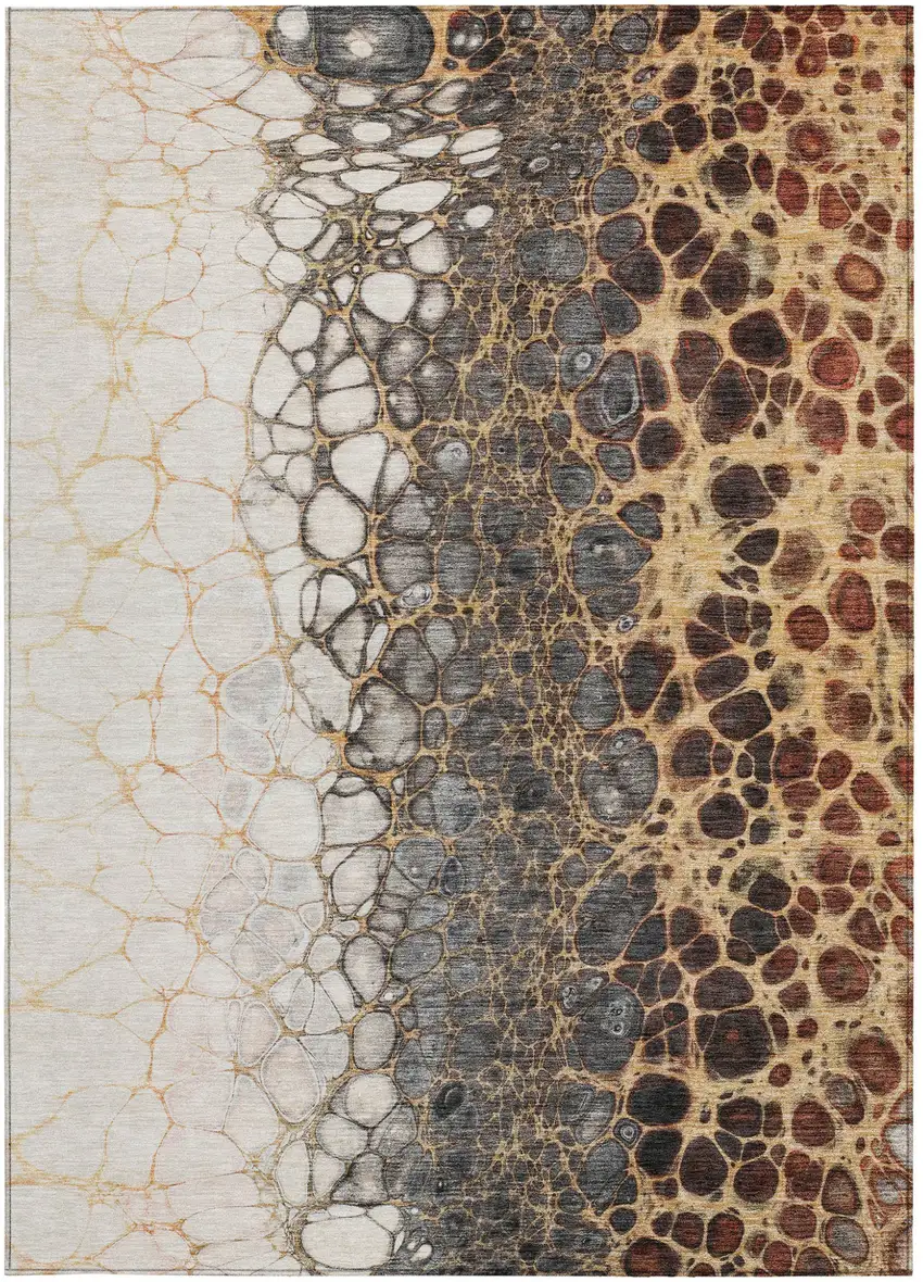 Ivory Gray And Gold Abstract Washable Indoor Outdoor Area Rug Photo 6