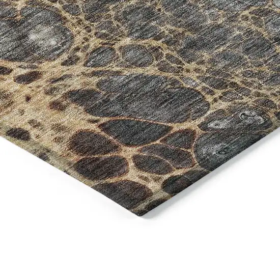 Ivory Gray And Gold Abstract Washable Indoor Outdoor Area Rug Photo 3