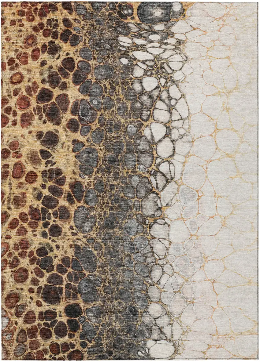 Ivory Gray And Gold Abstract Washable Indoor Outdoor Area Rug Photo 2