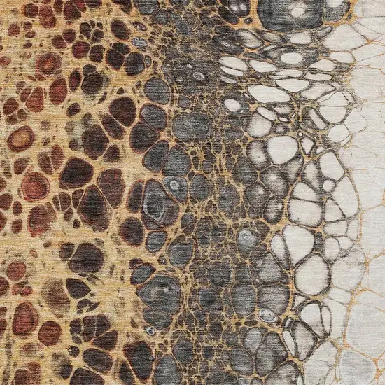 Ivory Gray And Gold Abstract Washable Indoor Outdoor Area Rug Photo 5