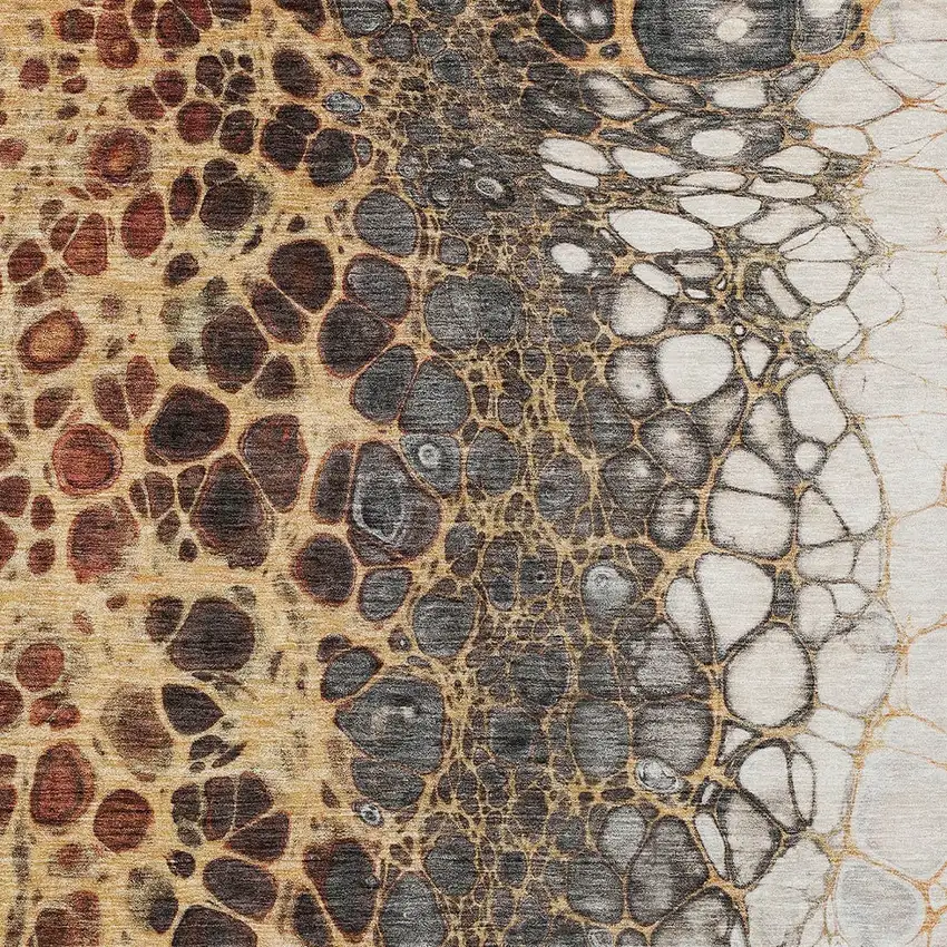 Ivory Gray And Gold Abstract Washable Indoor Outdoor Area Rug Photo 5