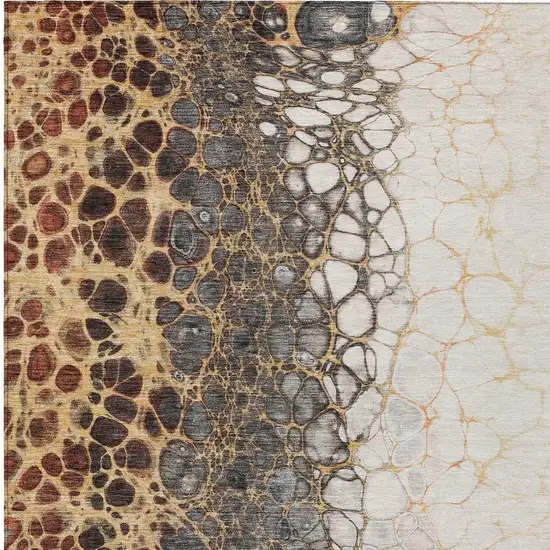Ivory Gray And Gold Abstract Washable Indoor Outdoor Area Rug Photo 6