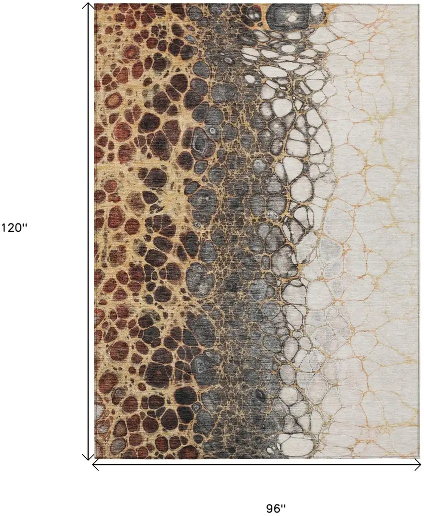 Ivory Gray And Gold Abstract Washable Indoor Outdoor Area Rug Photo 3