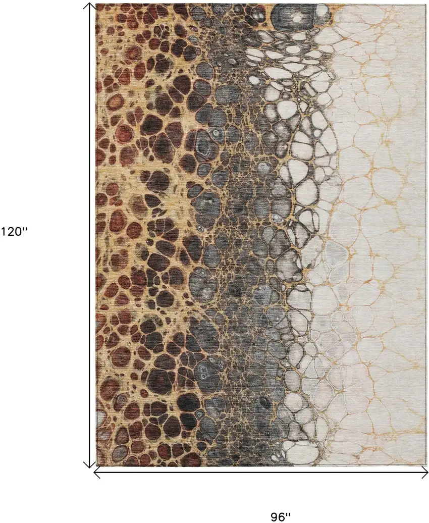 Ivory Gray And Gold Abstract Washable Indoor Outdoor Area Rug Photo 3