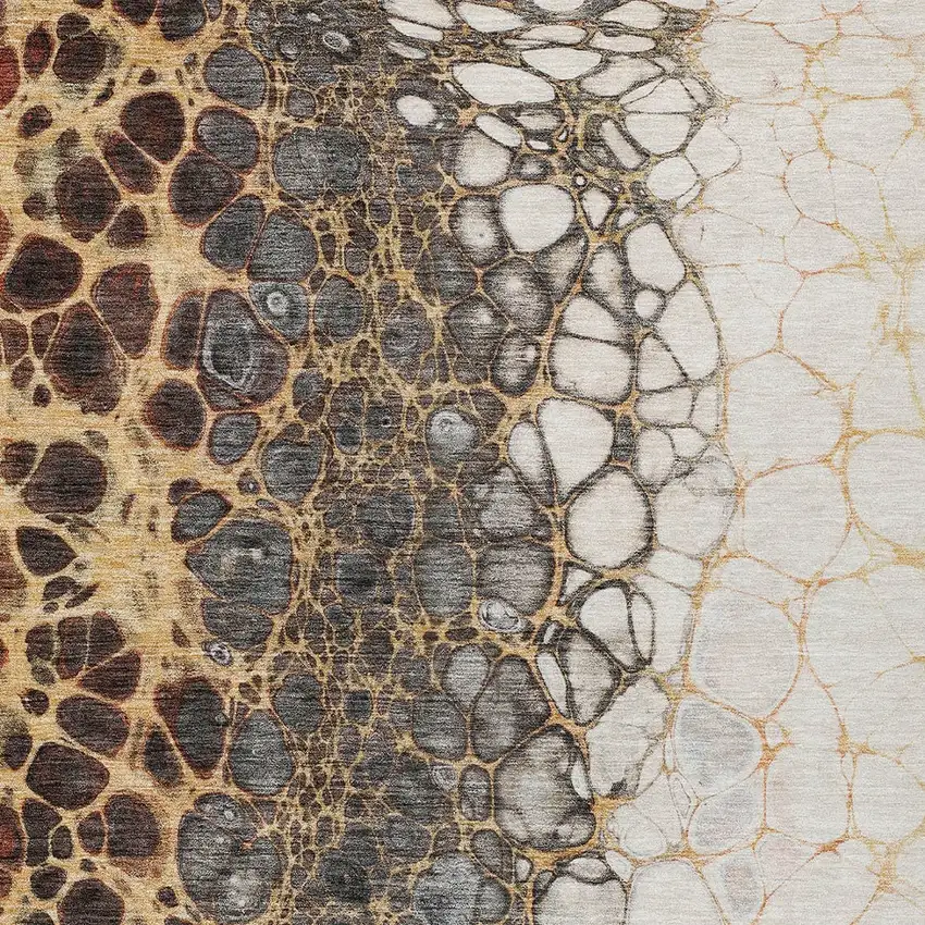 Ivory Gray And Gold Abstract Washable Indoor Outdoor Area Rug Photo 6