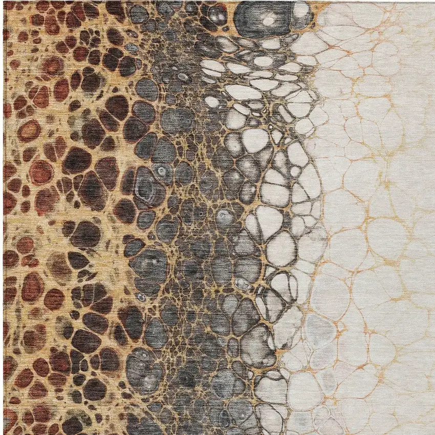 Ivory Gray And Gold Abstract Washable Indoor Outdoor Area Rug Photo 5