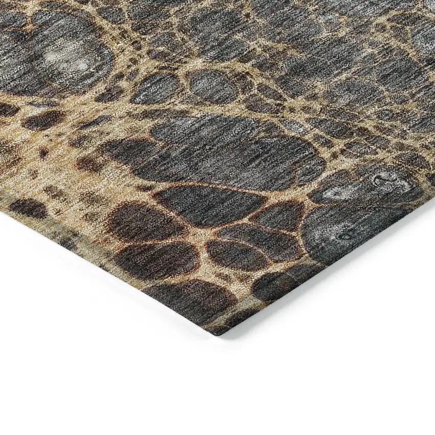 Ivory Gray And Gold Abstract Washable Indoor Outdoor Area Rug Photo 3