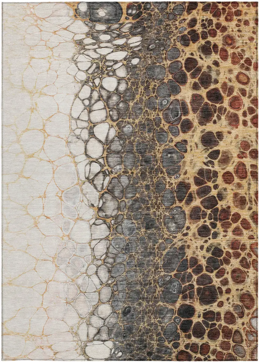 Ivory Gray And Gold Abstract Washable Indoor Outdoor Area Rug Photo 6