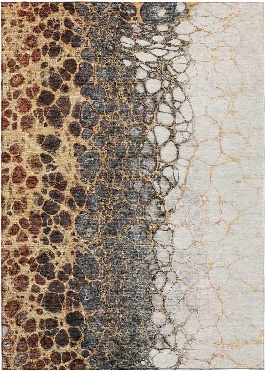Ivory Gray And Gold Abstract Washable Indoor Outdoor Area Rug Photo 1
