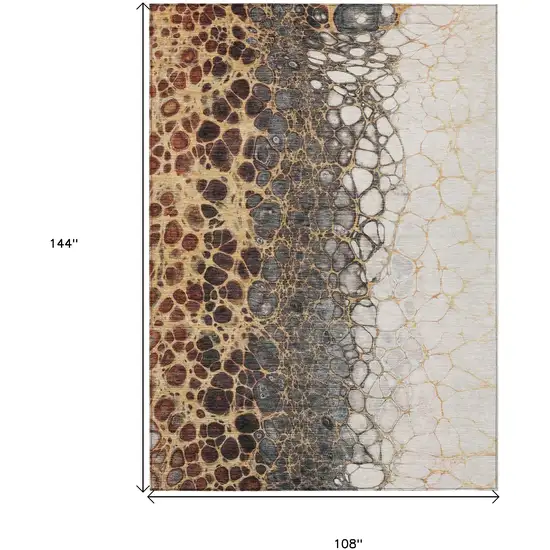Ivory Gray And Gold Abstract Washable Indoor Outdoor Area Rug Photo 3