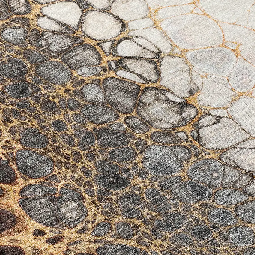Ivory Gray And Gold Abstract Washable Indoor Outdoor Area Rug Photo 4