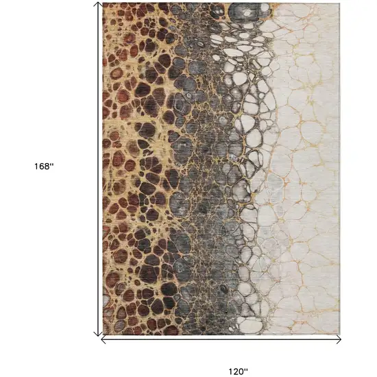 Ivory Gray And Gold Abstract Washable Indoor Outdoor Area Rug Photo 3