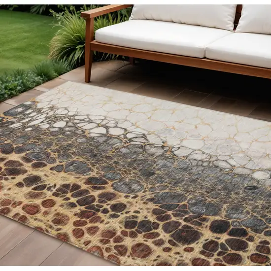 Ivory Gray And Gold Abstract Washable Indoor Outdoor Area Rug Photo 1