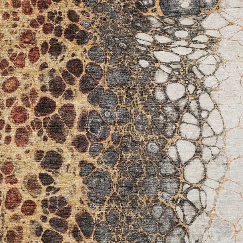 Ivory Gray And Gold Abstract Washable Indoor Outdoor Area Rug Photo 5