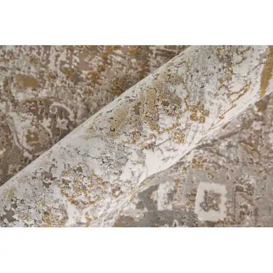 Ivory Gray And Gold Floral Area Rug With Fringe Photo 8