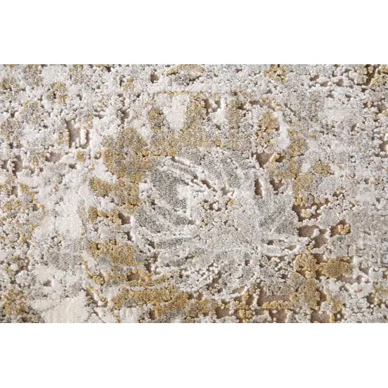 Ivory Gray And Gold Floral Area Rug With Fringe Photo 9