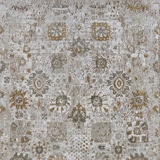 Ivory Gray And Gold Floral Area Rug With Fringe Photo 4