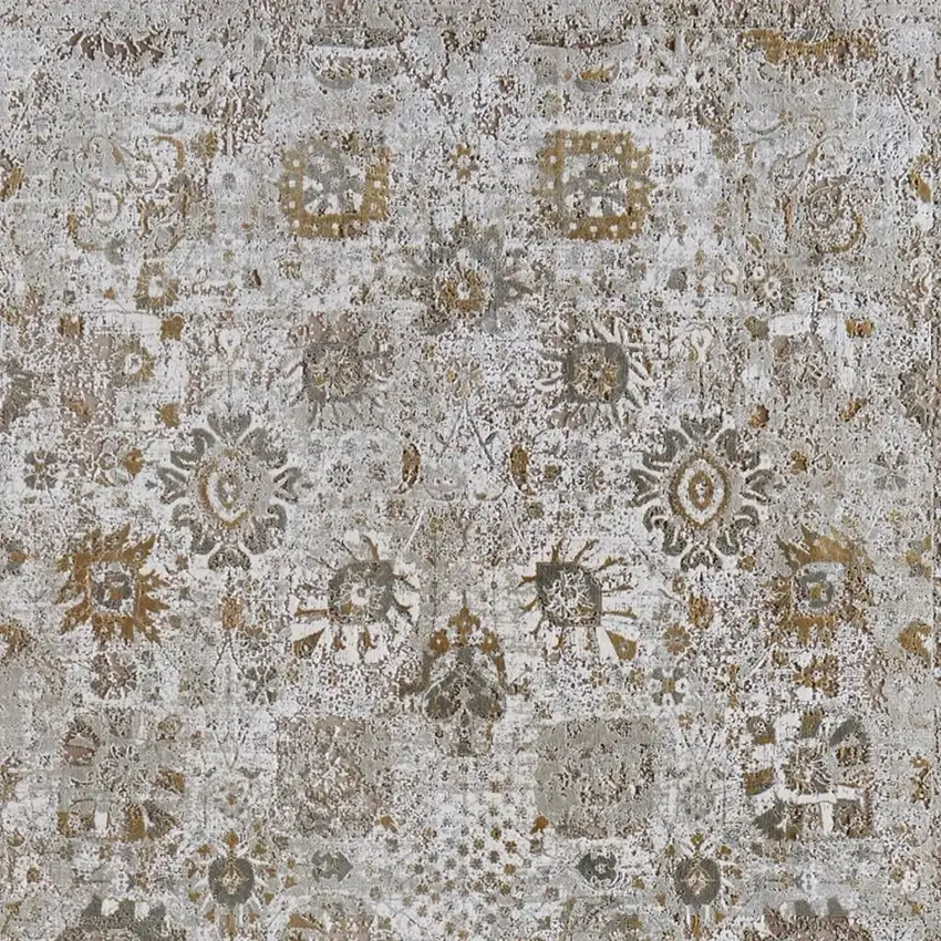 Ivory Gray And Gold Floral Area Rug With Fringe Photo 4
