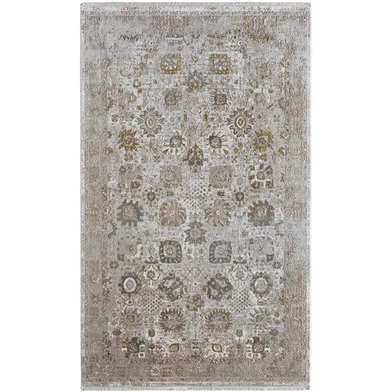 Ivory Gray And Gold Floral Area Rug With Fringe Photo 6