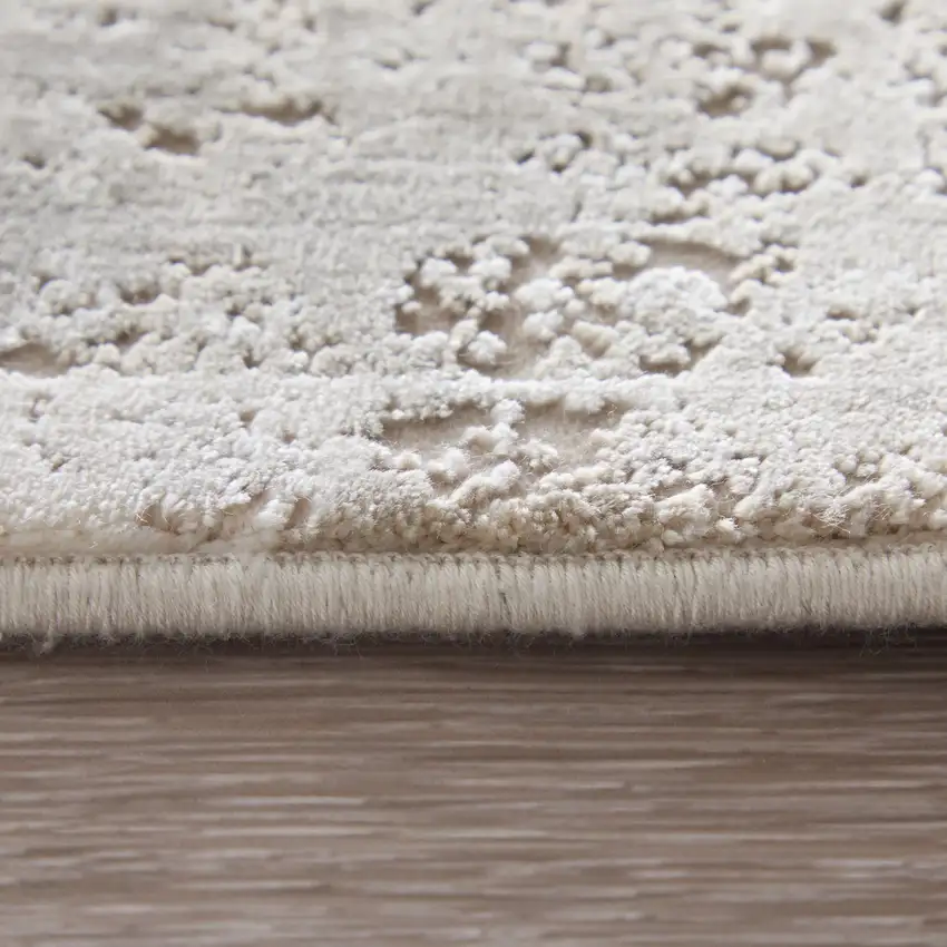 Ivory Gray And Gold Floral Area Rug With Fringe Photo 4