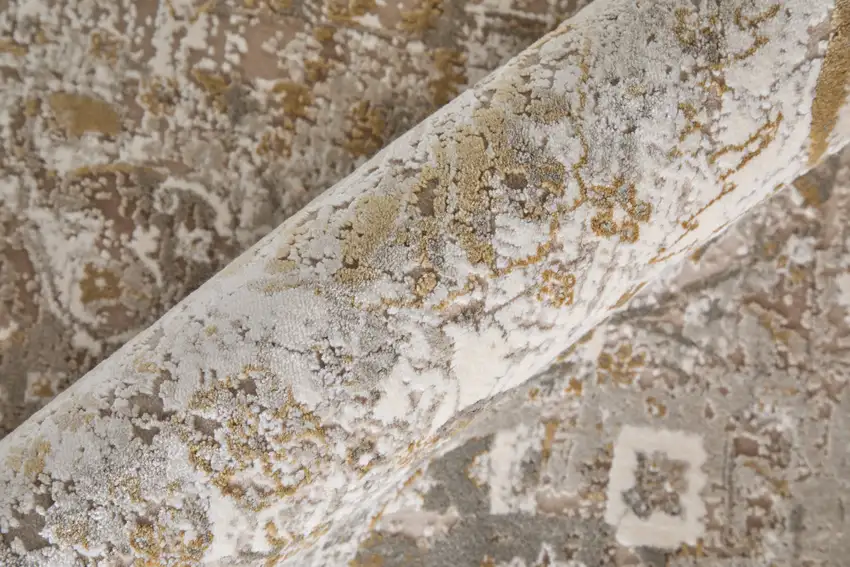 Ivory Gray And Gold Floral Area Rug With Fringe Photo 8