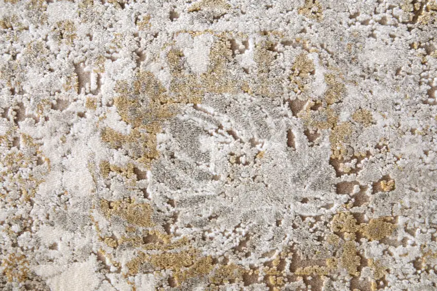 Ivory Gray And Gold Floral Area Rug With Fringe Photo 9