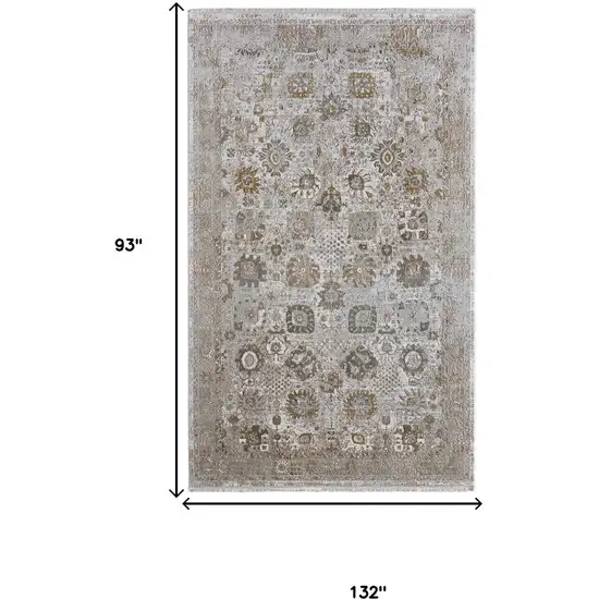 Ivory Gray And Gold Floral Area Rug With Fringe Photo 3