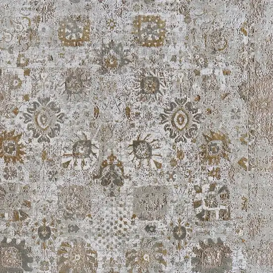Ivory Gray And Gold Floral Area Rug With Fringe Photo 4