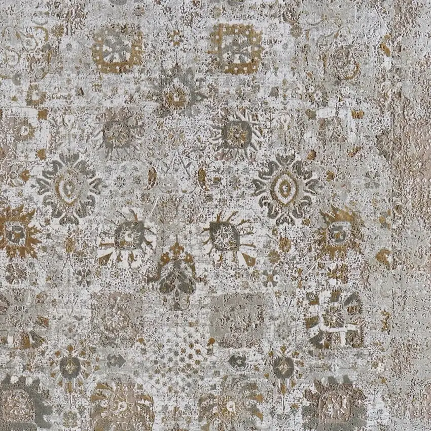 Ivory Gray And Gold Floral Area Rug With Fringe Photo 4