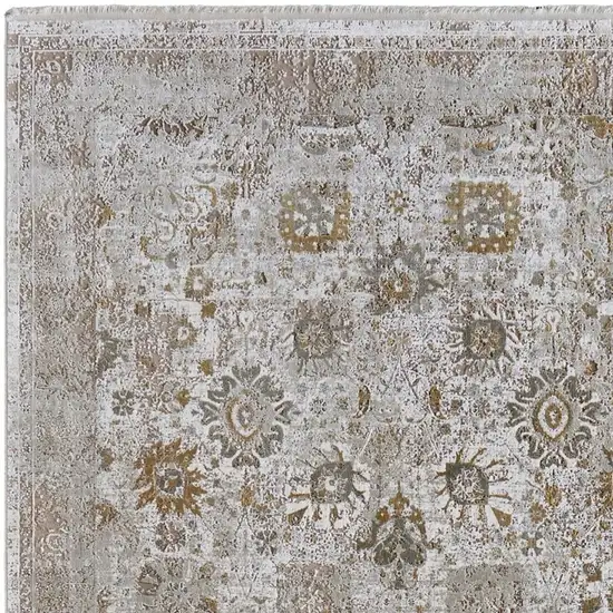 Ivory Gray And Gold Floral Area Rug With Fringe Photo 4
