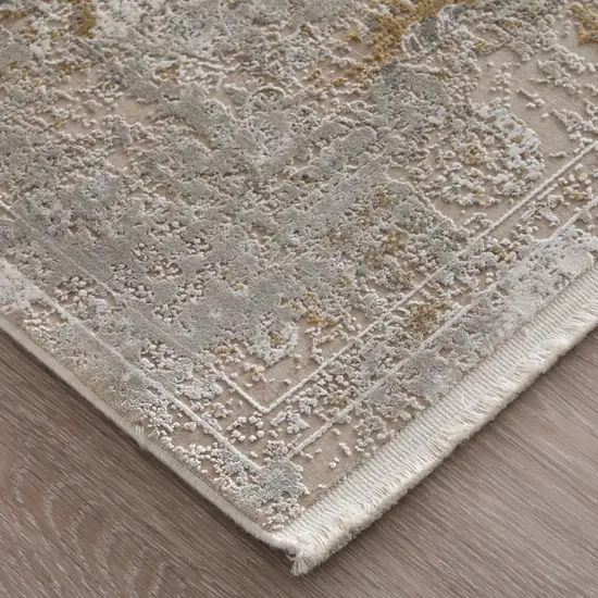Ivory Gray And Gold Floral Area Rug With Fringe Photo 7