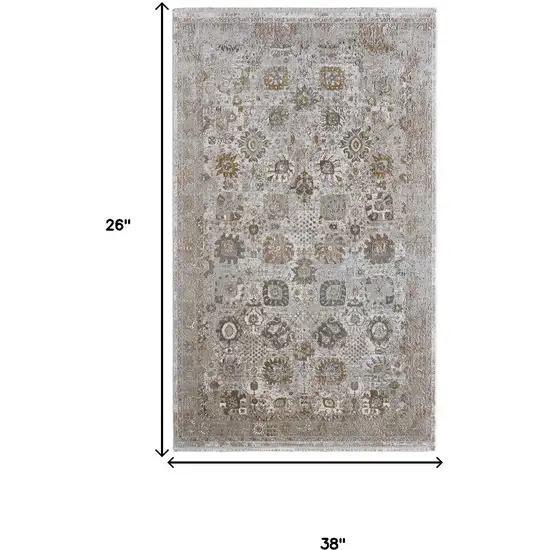 Ivory Gray And Gold Floral Area Rug With Fringe Photo 3