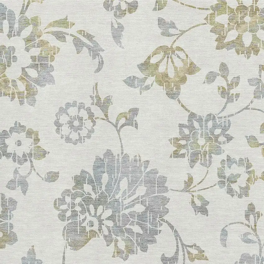 Ivory Gray And Gold Floral Washable Area Rug With UV Protection Photo 4