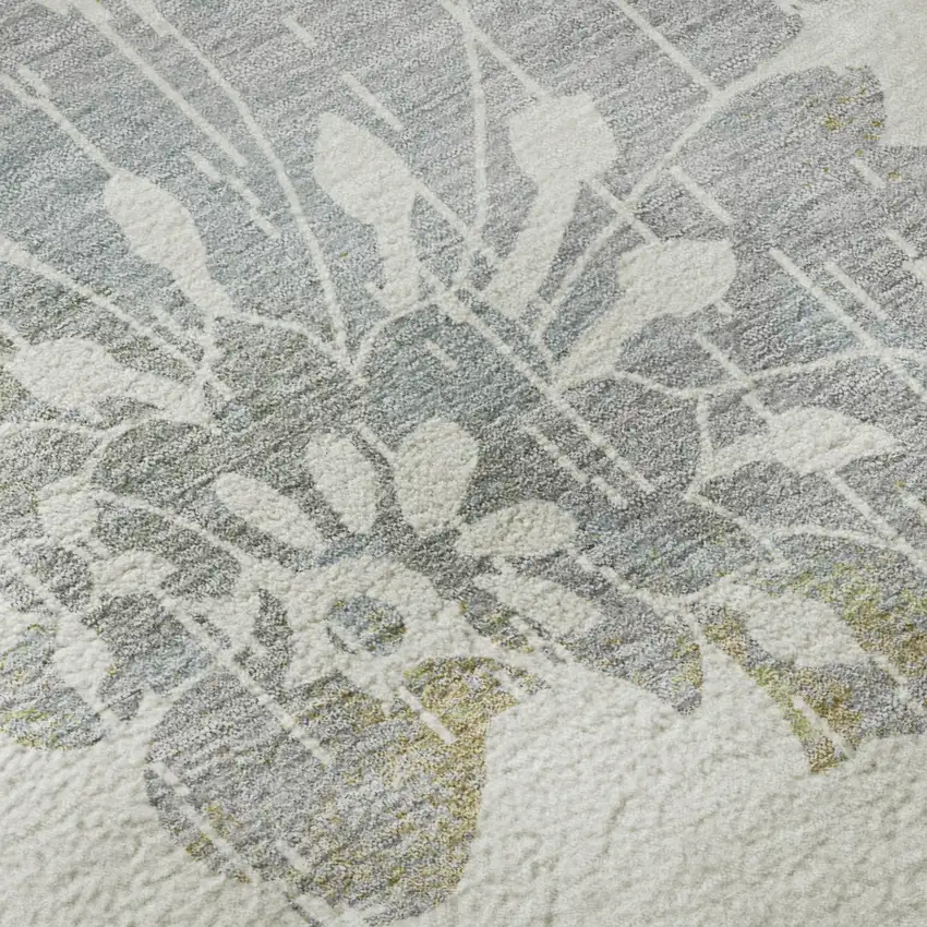 Ivory Gray And Gold Floral Washable Area Rug With UV Protection Photo 1