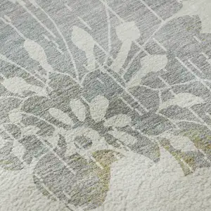 Photo of Ivory Gray And Gold Floral Washable Area Rug With UV Protection