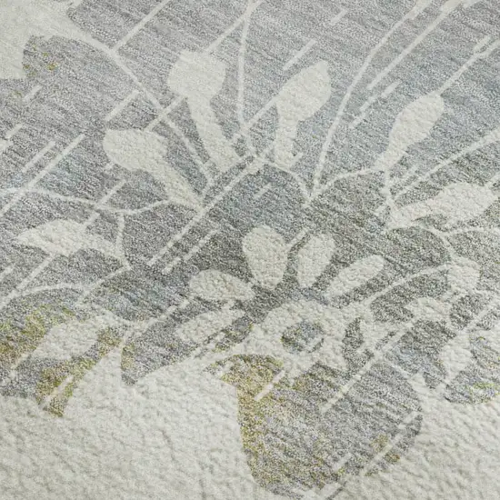 Ivory Gray And Gold Floral Washable Area Rug With UV Protection Photo 3