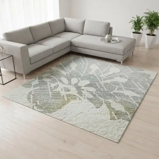 Ivory Gray And Gold Floral Washable Area Rug With UV Protection Photo 2
