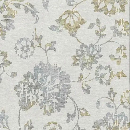 Ivory Gray And Gold Floral Washable Area Rug With UV Protection Photo 3