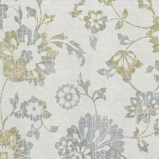 Ivory Gray And Gold Floral Washable Area Rug With UV Protection Photo 8