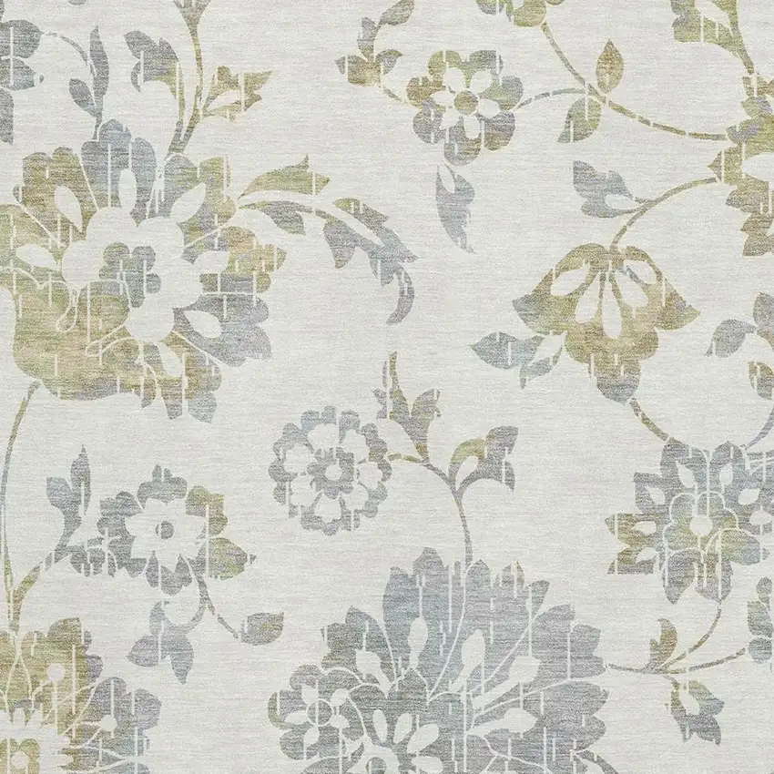 Ivory Gray And Gold Floral Washable Area Rug With UV Protection Photo 8
