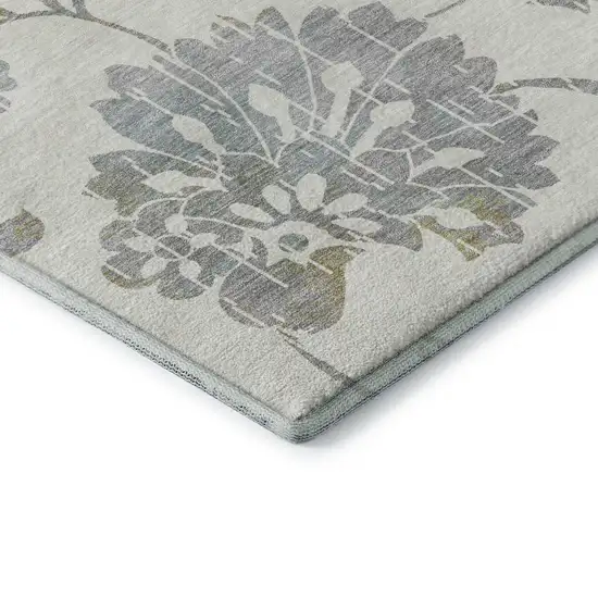 Ivory Gray And Gold Floral Washable Area Rug With UV Protection Photo 8