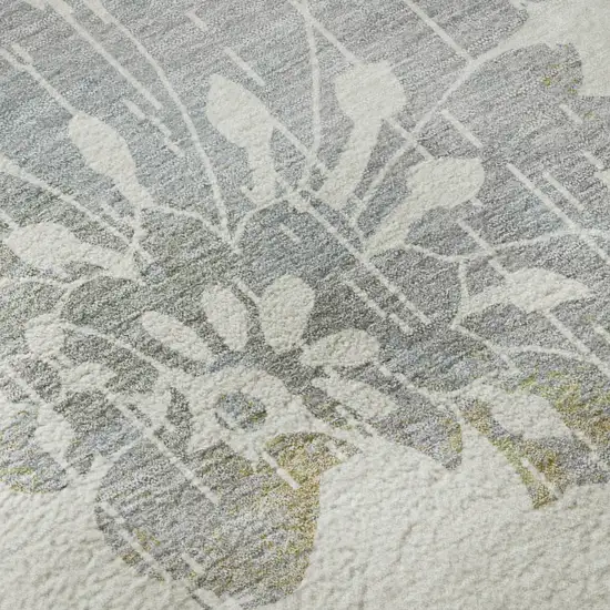 Ivory Gray And Gold Floral Washable Area Rug With UV Protection Photo 1