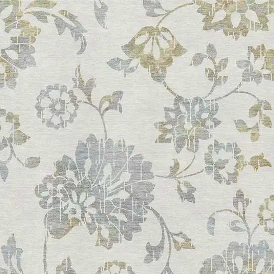 Ivory Gray And Gold Floral Washable Area Rug With UV Protection Photo 3