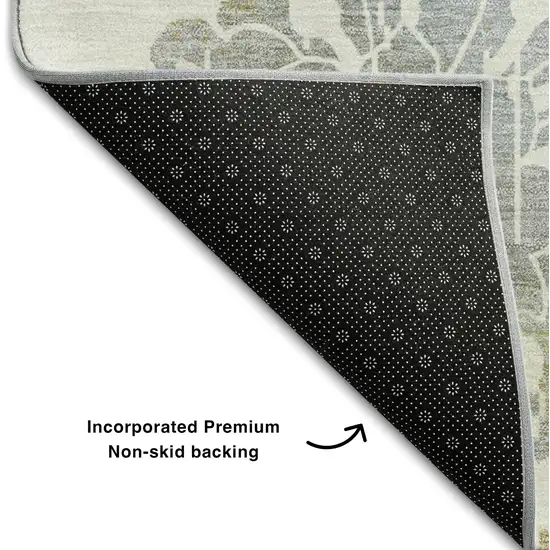 Ivory Gray And Gold Floral Washable Area Rug With UV Protection Photo 6