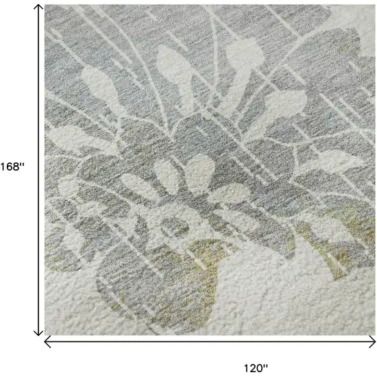 Ivory Gray And Gold Floral Washable Area Rug With UV Protection Photo 9